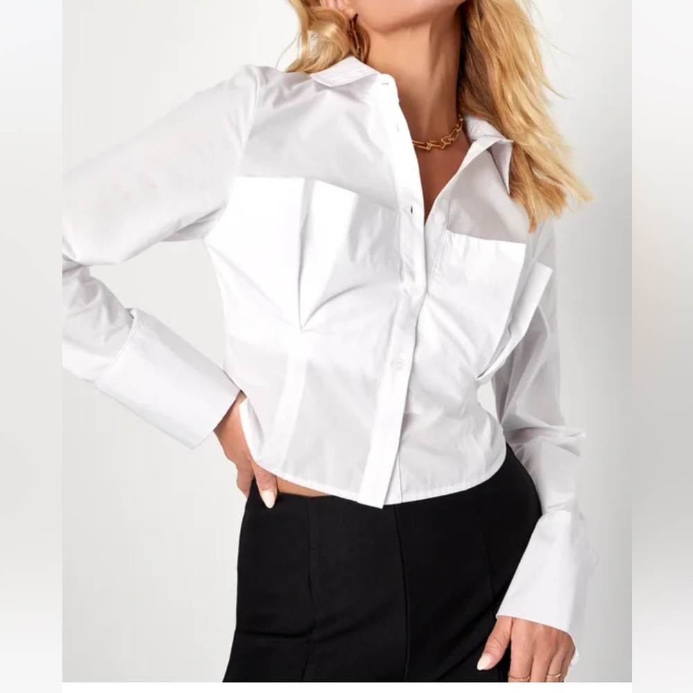 Lulus Sophisticated Twist White Cropped Bustier Button-Up Top